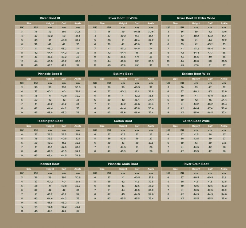 dublin river boots size chart