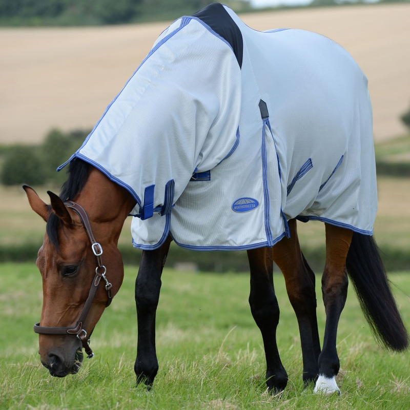 Couverture Détachable Weatherbeeta Airflow Couverture Cheval Weatherbeeta ComFiTec Airflow II - Détach-A-Neck - Gris/bleu Protection équine Maille Polyester Blocage UV