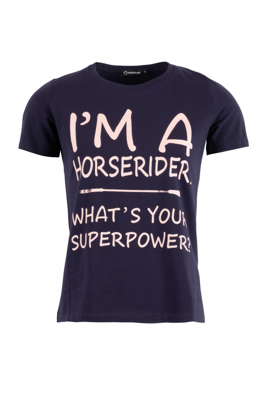 Montar Mae navy T-shirts with text