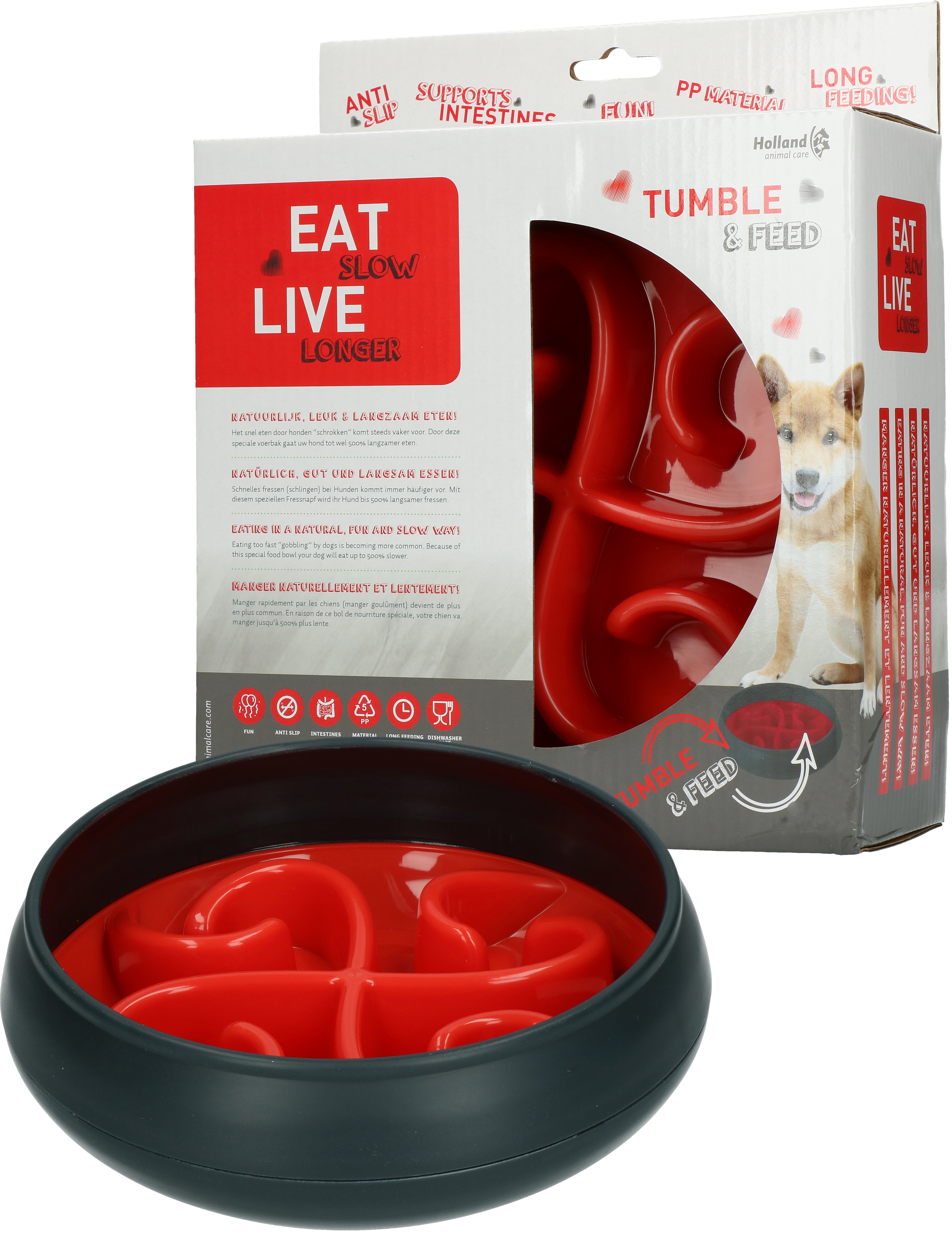 Eat Slow Live Longer Tumble Feeder Red