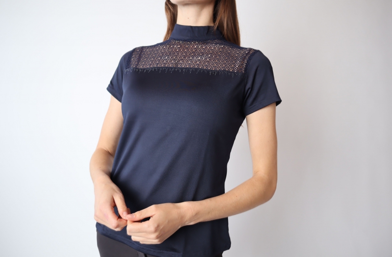 Yasmin polo with knitted lace navy s