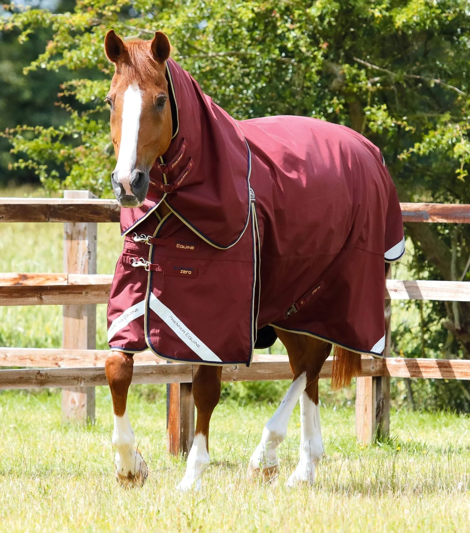 Premier equine Buster Zero Turnout Rug with Classic Neck Cover Burgundy- hals afneembaar